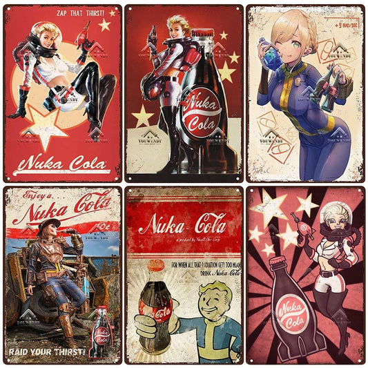 Nuka Cola Drink Posters, Game Metal Sign, Retro Tin Sign Plaque, Metal Vintage Wall Decor, for Bar Pub Club Man Cave Decor, UW5